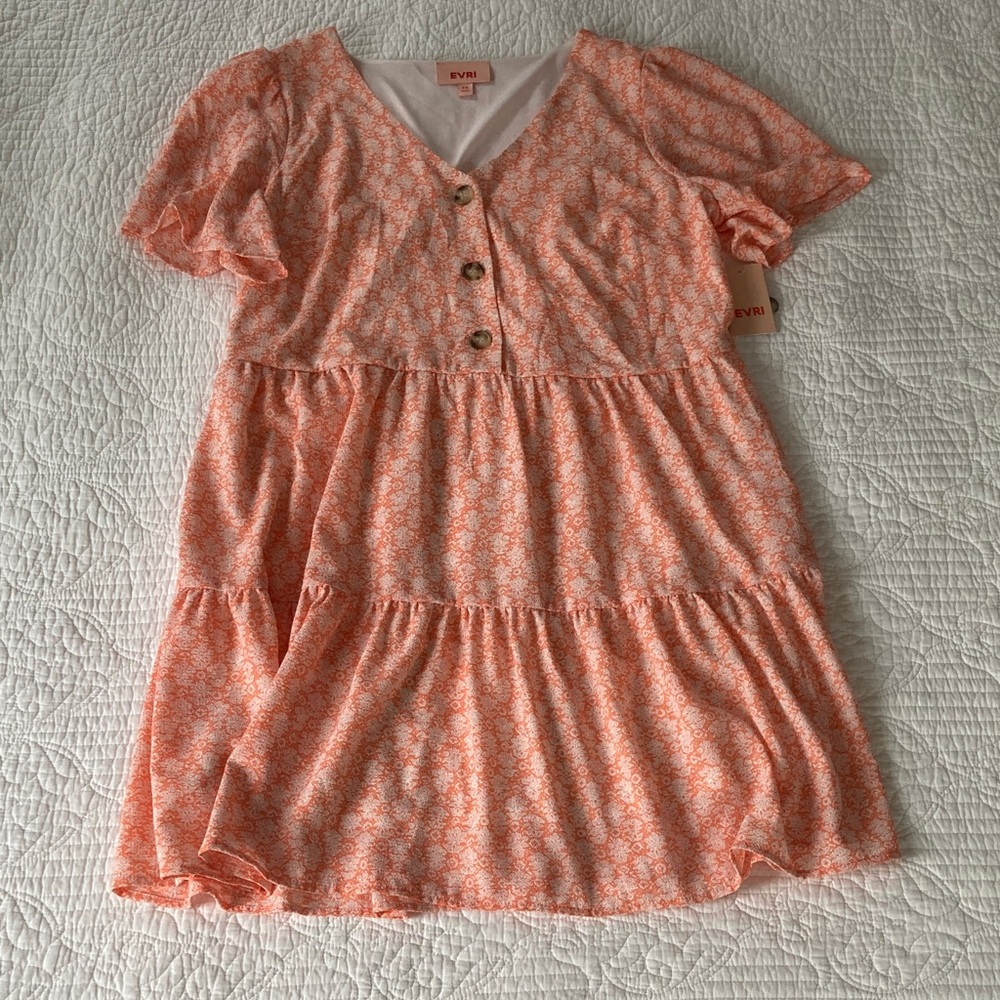 EVRI Coral Floral Tiered Short Sleeved Midi Dress OX